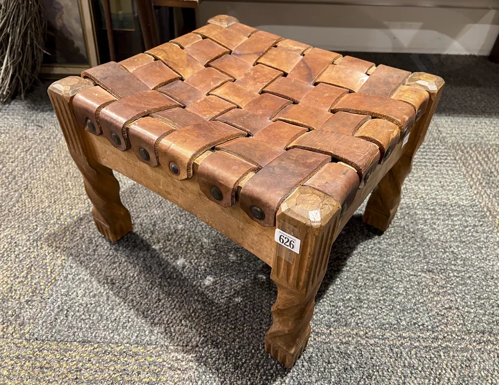Small Chapman Taylor Leather Slatted Footstool Image 1++