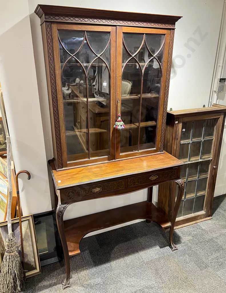 Edwardian Chinese Chippendale Style Mahogany Bookcase on Stand Image 1++