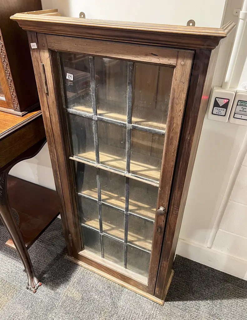 Edwardian Slender Display Cabinet with Glazed and Leaded Door Image 1++