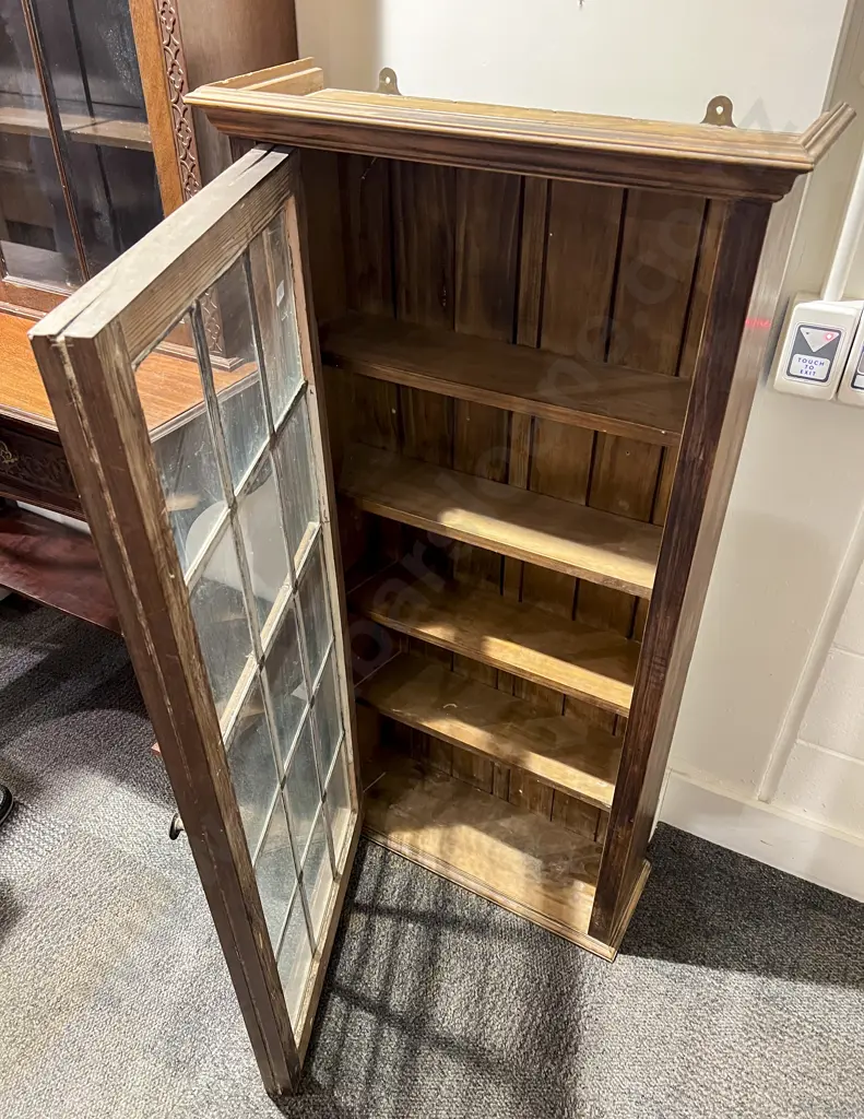 Edwardian Slender Display Cabinet with Glazed and Leaded Door Image 1++