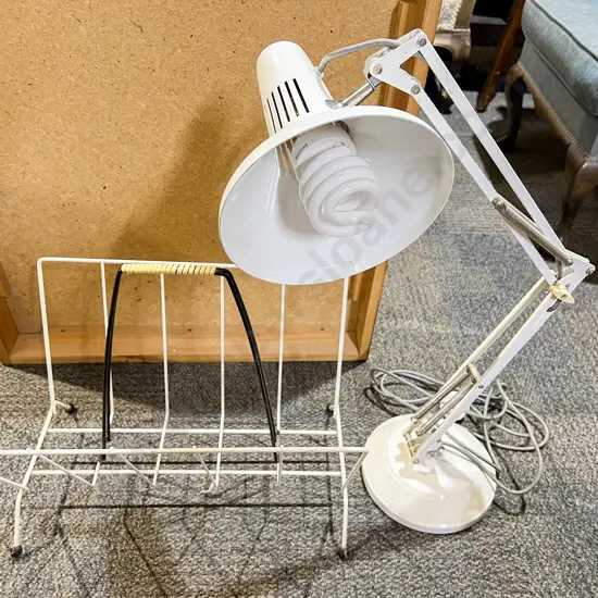 Angle Poise Lamp and Mid Century Wire Magazine Rack