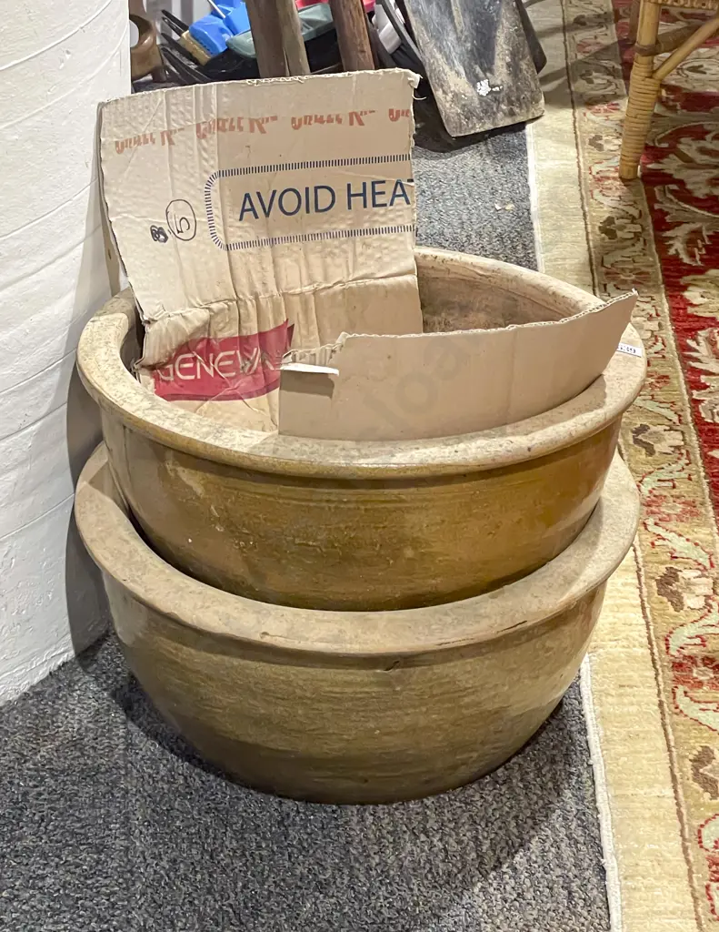 Pair of Low Glazed Garden Pots Image 1++
