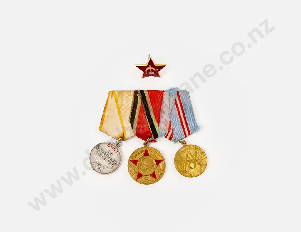 Three Russian Service Medals and Star Pin Image 1++