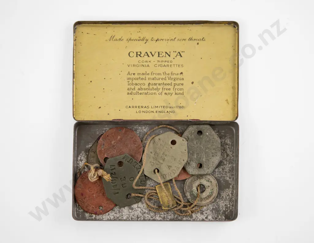 NZ Dog Tags in Craven "A" Cigarette Tin Image 1++