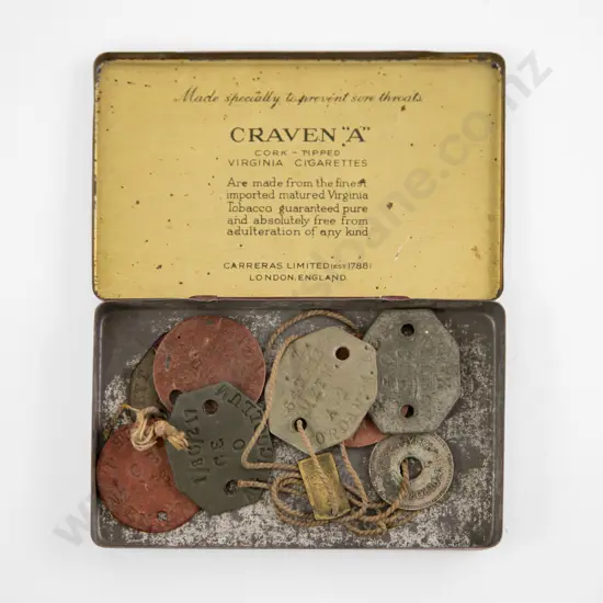NZ Dog Tags in Craven "A" Cigarette Tin