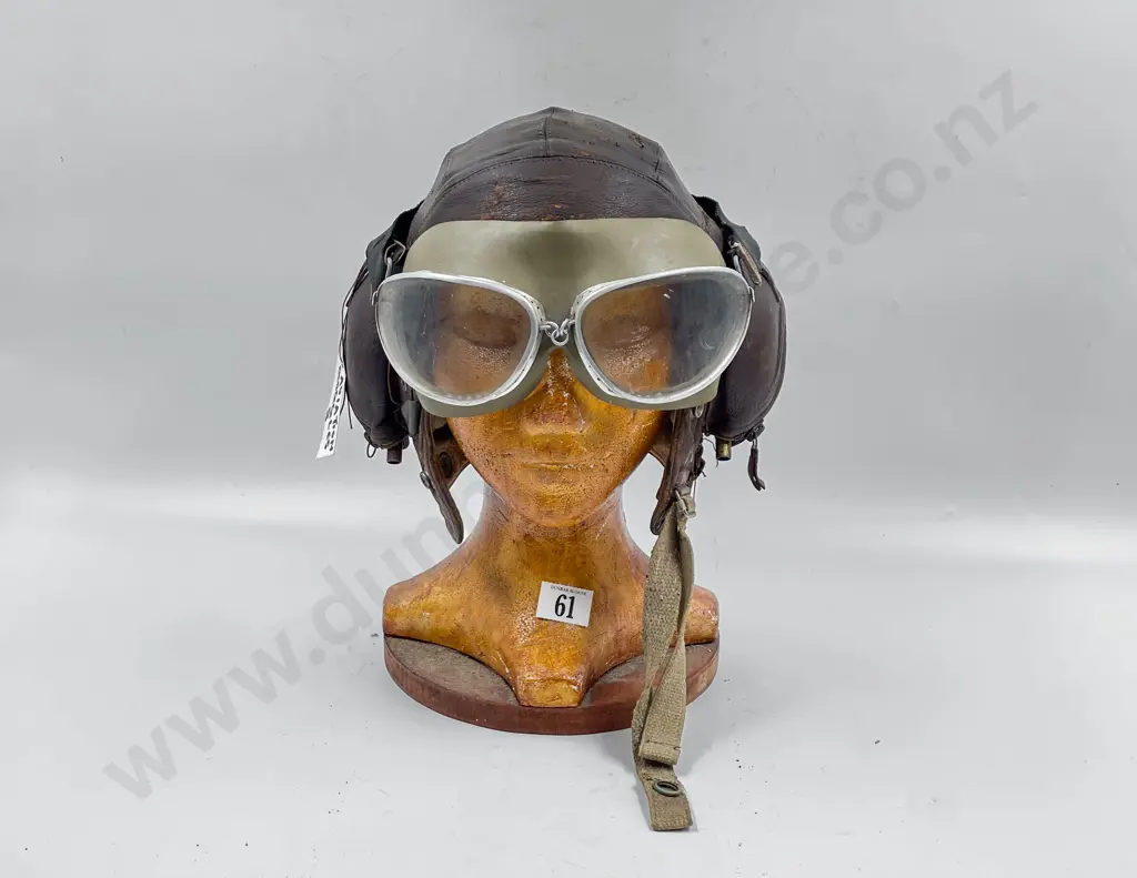 WWII RAF Leather Flying Helmet (Type C) with goggles Image 1++