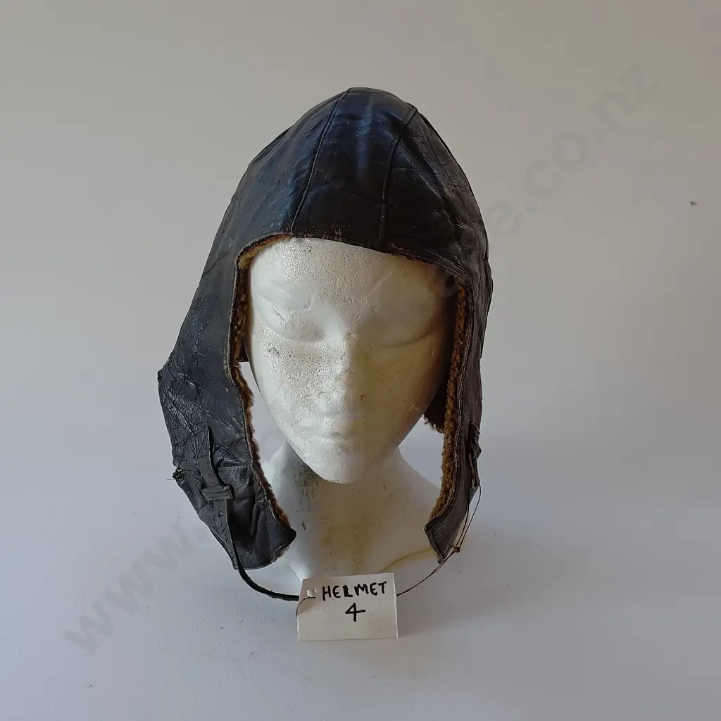 Two Military Leather and Canvas Air Crew Helmets Image 1++