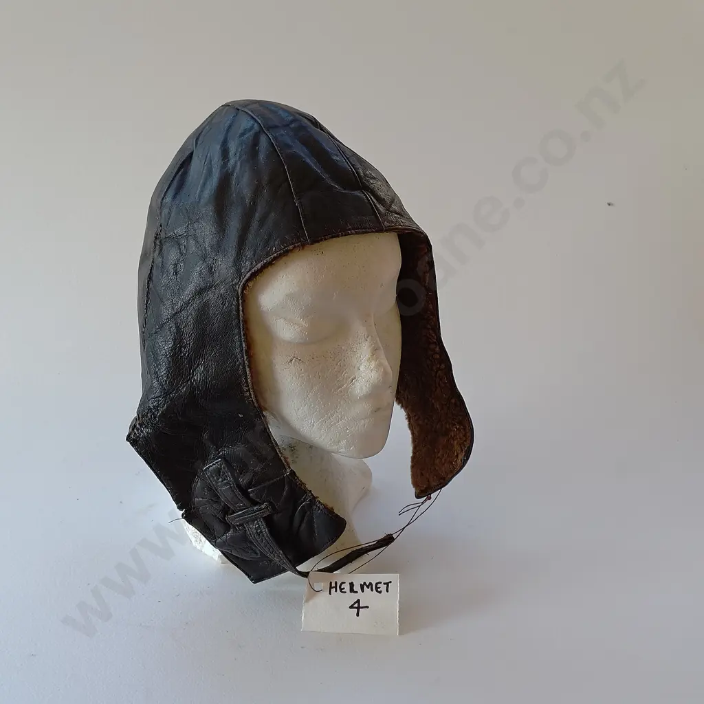 Two Military Leather and Canvas Air Crew Helmets Image 1++