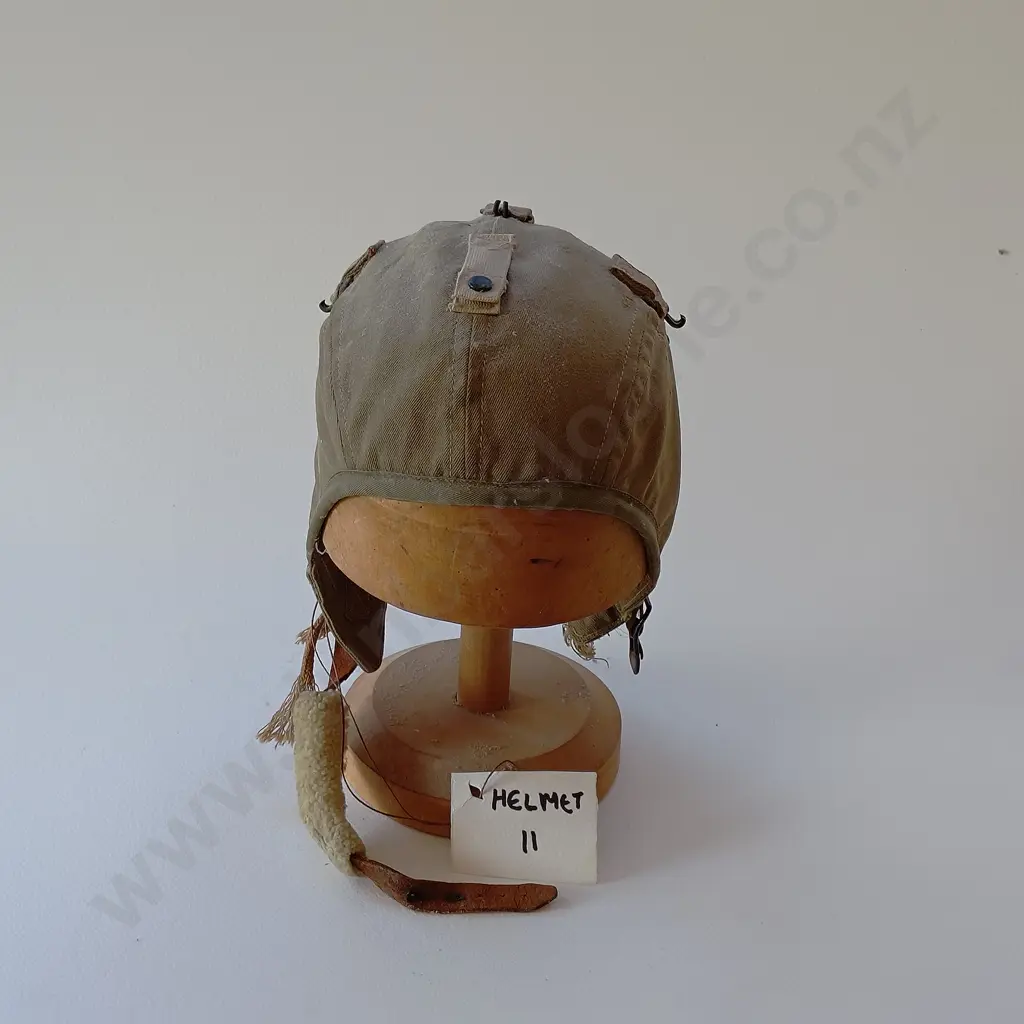 Two Military Leather and Canvas Air Crew Helmets Image 1++