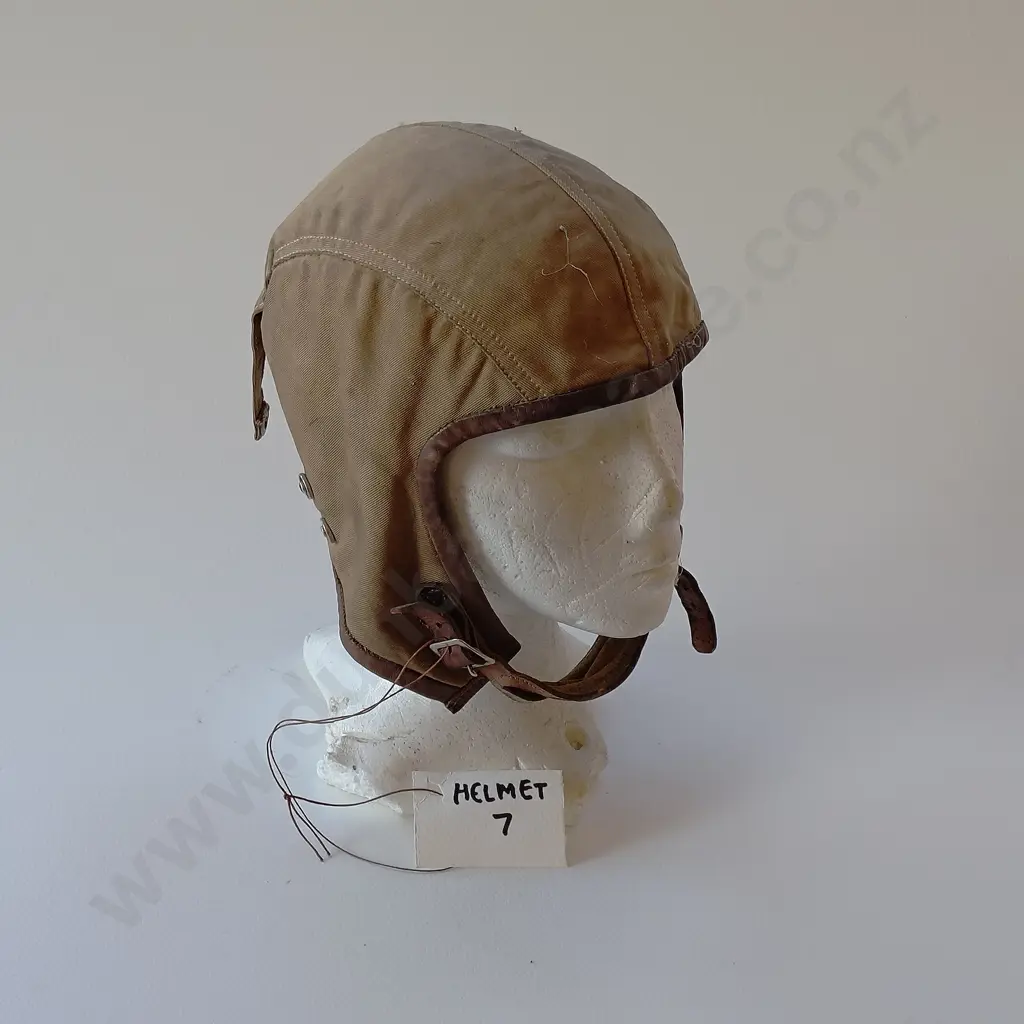 Two Military Leather and Canvas Air Crew Helmets Image 1++