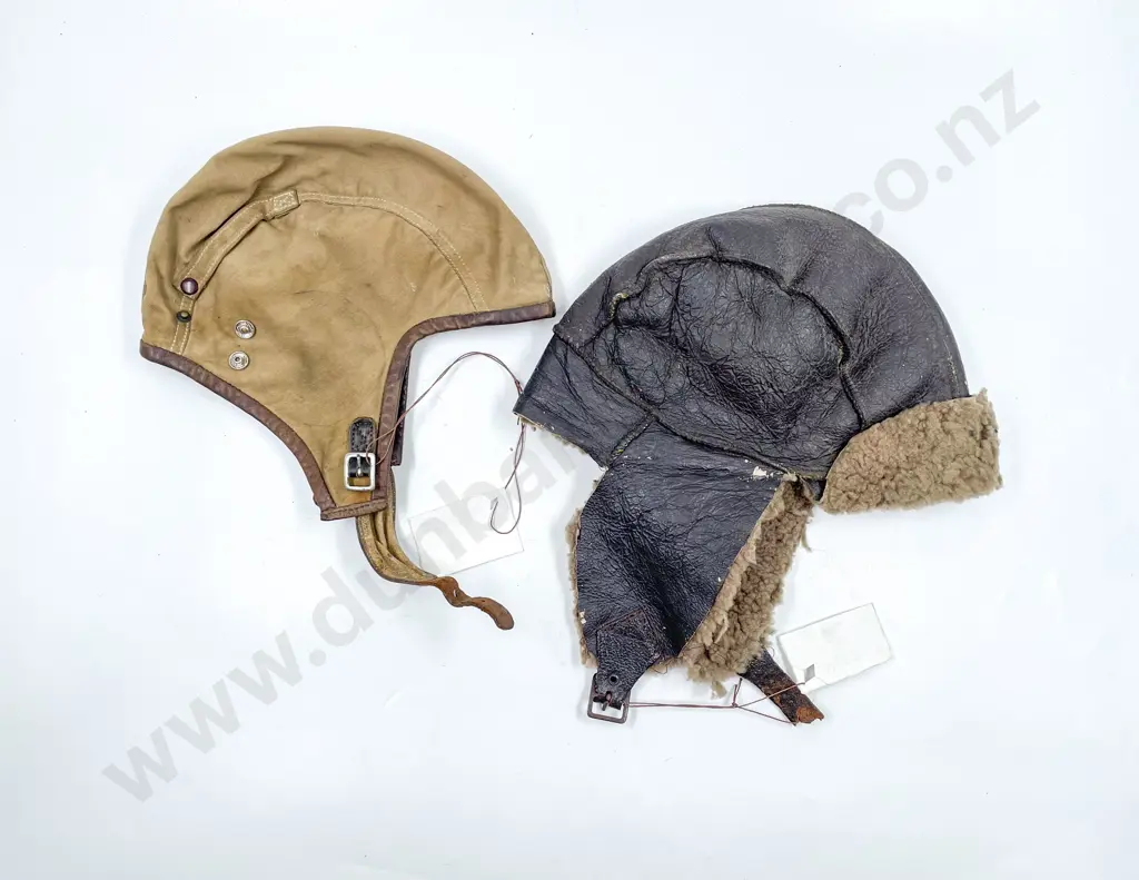 Two Military Leather and Canvas Air Crew Helmets Image 1++
