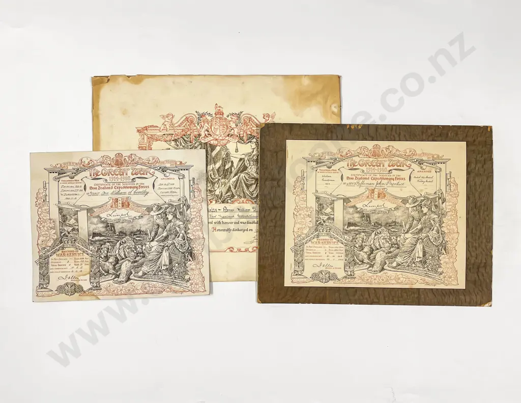 Three Great War 1914-1918 Certificates of Service in the NZEF Image 1++
