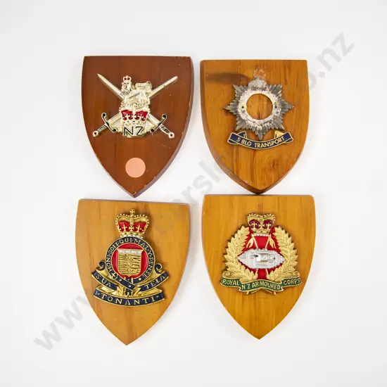 Collection Six Regiment Wall Hanging Shields and Three Handcrafted Shields