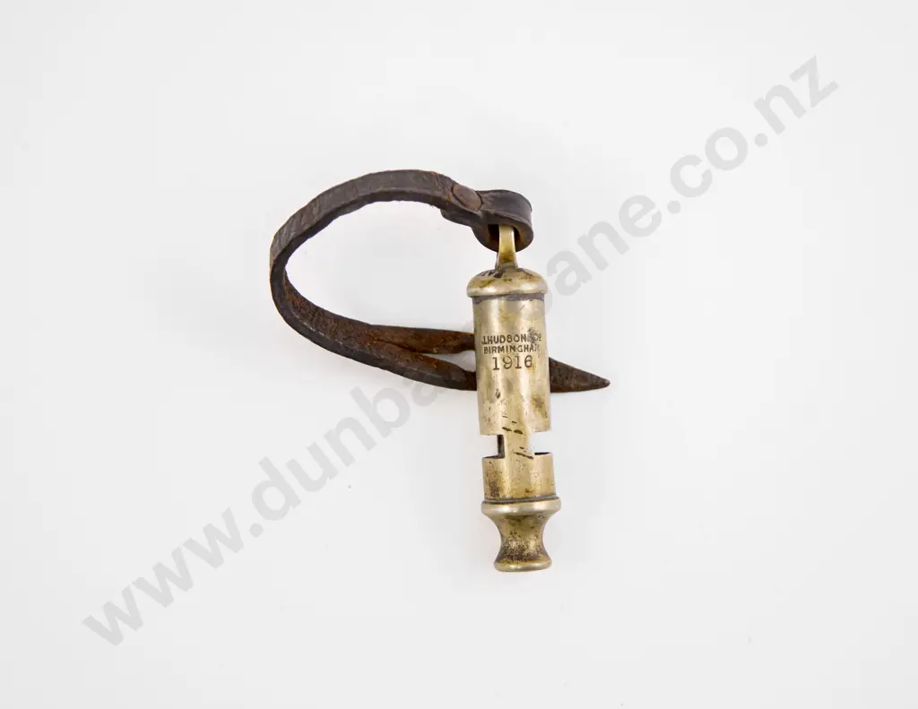 WWI Dated 1916 Military Whistle with Leather Toggle Image 1++