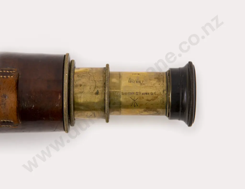 Dated 1916 Military Brass and Leather Bound Two Draw Telescope Image 1++
