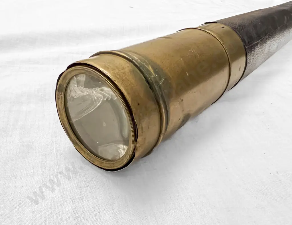 Late C19th Brass and Leather Bound SIngle Draw Telescope Image 1++