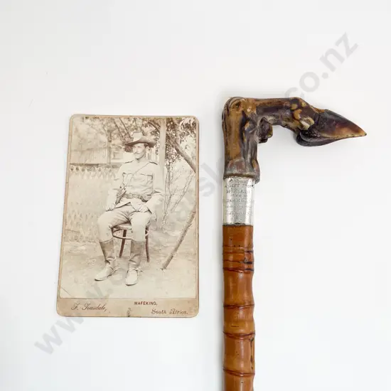 Presentation Boer War Walking Cane with African Antelope Hoof and S/S Collar