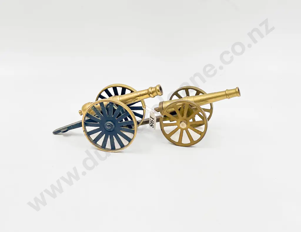 Two Vintage Miniature Brass Canon Models Image 1++