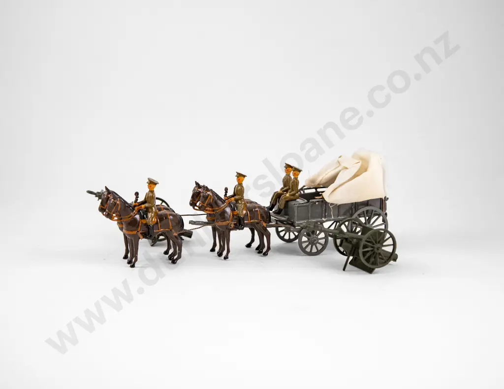 Britains Restored Army Covered Horse Drawn Wagon and two (Crescent) field guns Image 1++