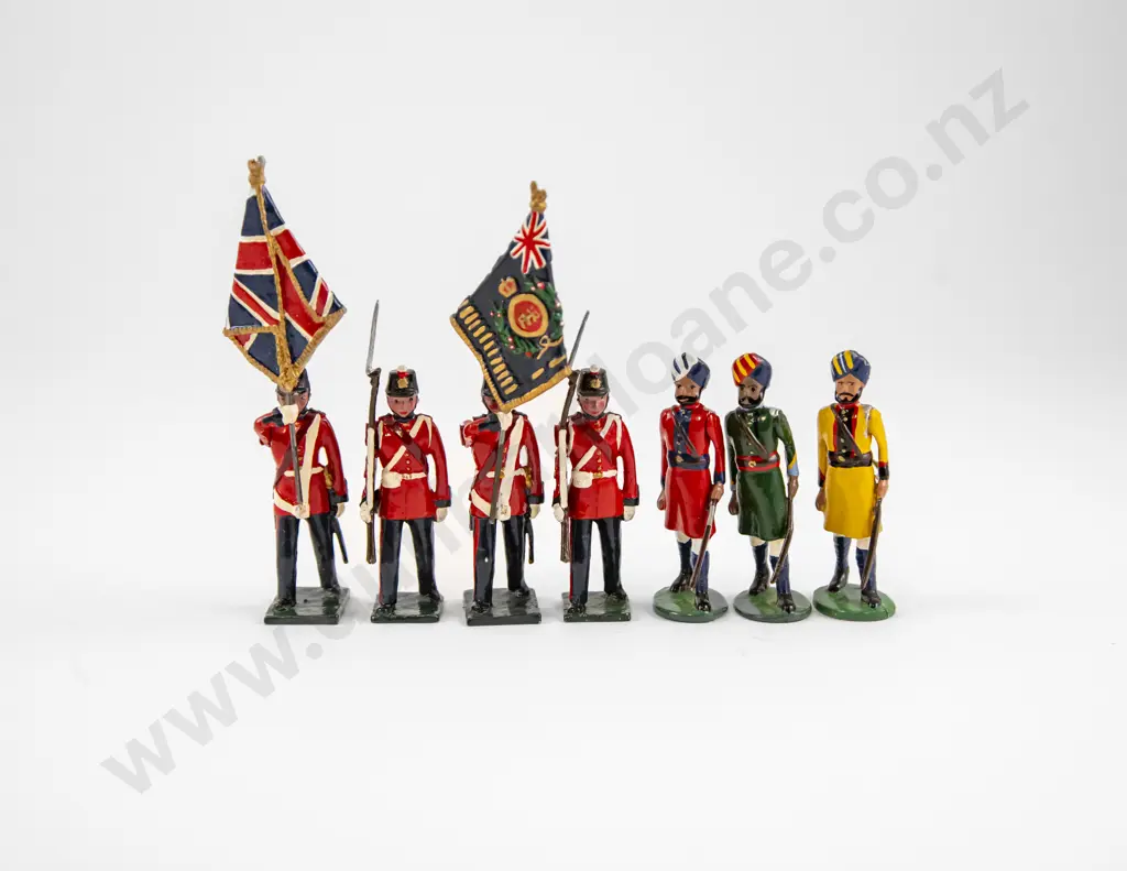 Nostalgia Toy Soldiers Fort Henry Colour Party (4) and three Indian Army Officers Image 1++