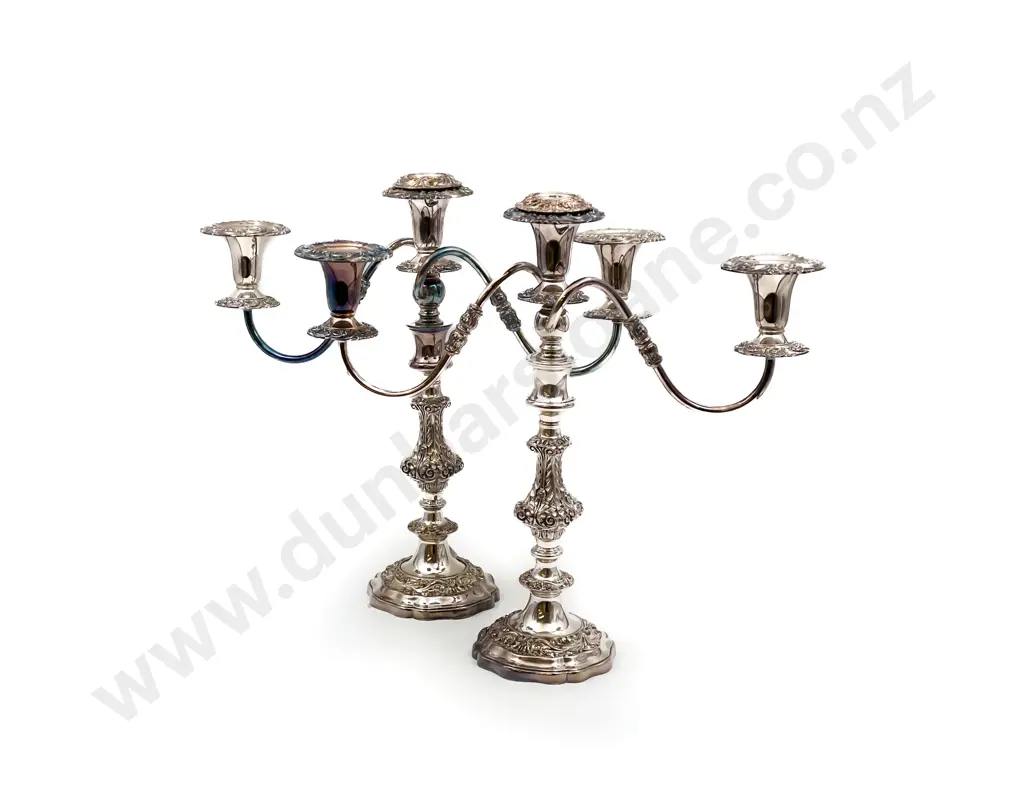 Pair of Sheffield Plate Two Branch Candleabra Image 1++
