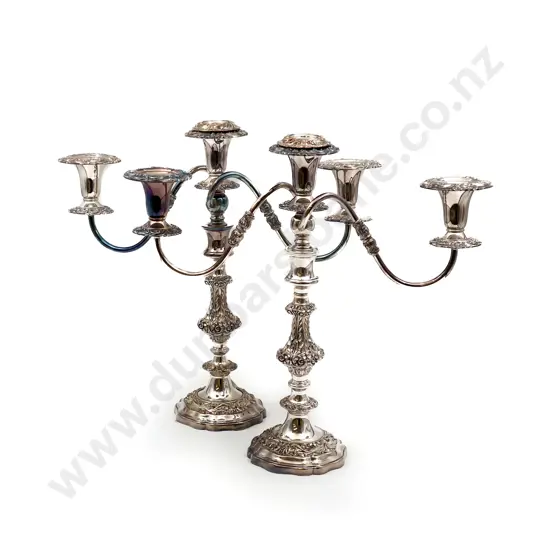 Pair of Sheffield Plate Two Branch Candleabra