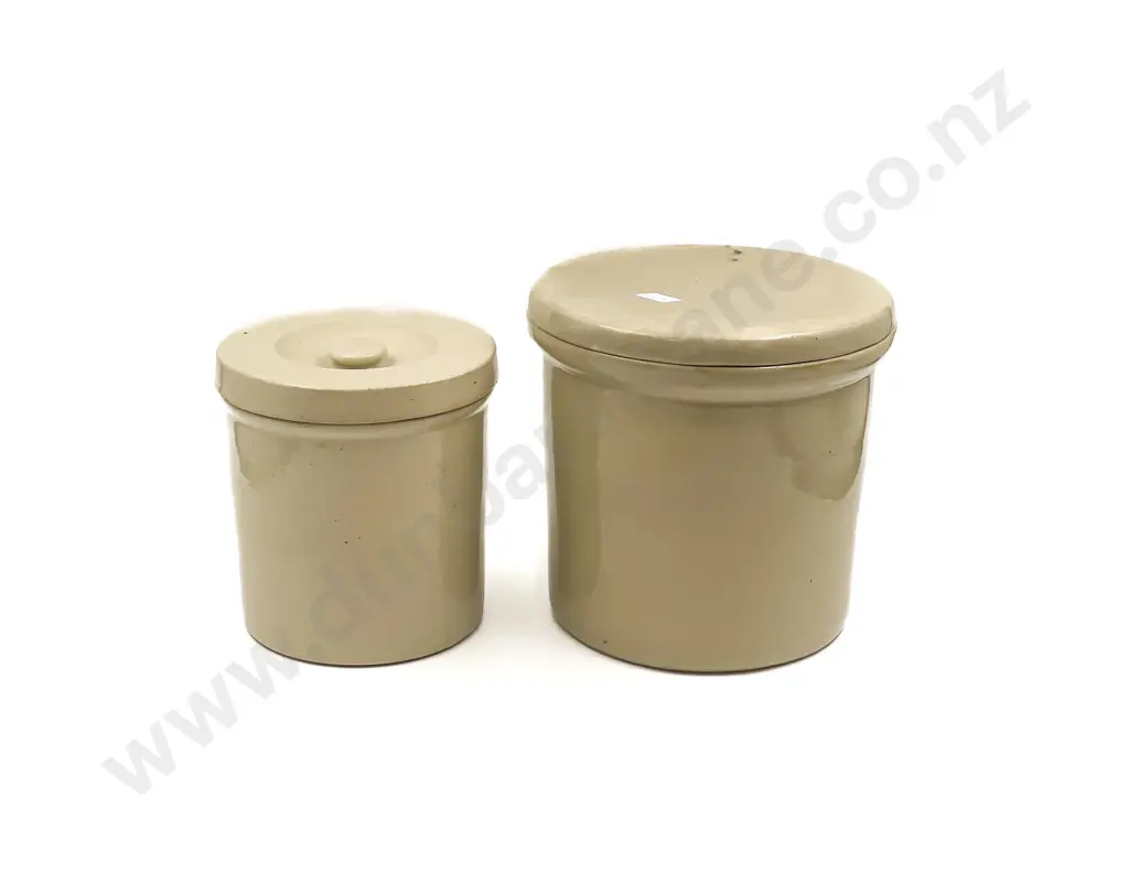 Two Lidded Stoneware Crock Pots Image 1++