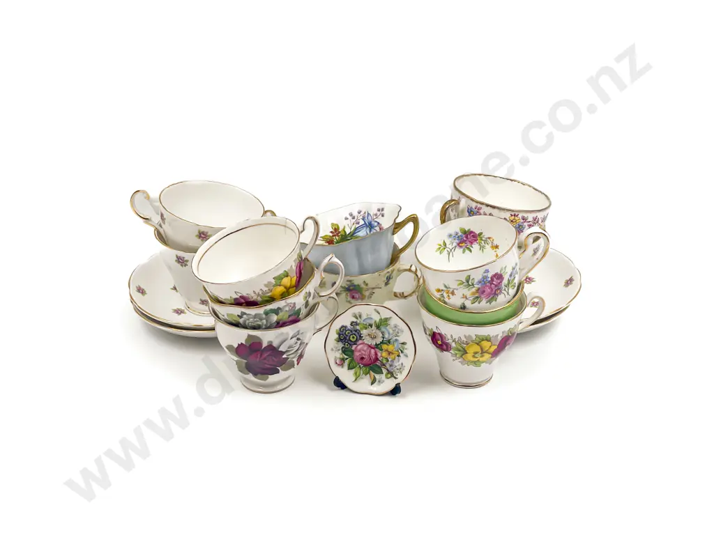 Box of Assorted Tea China and Floral Menu Holders Image 1++