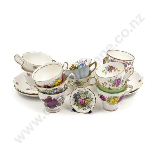 Box of Assorted Tea China and Floral Menu Holders