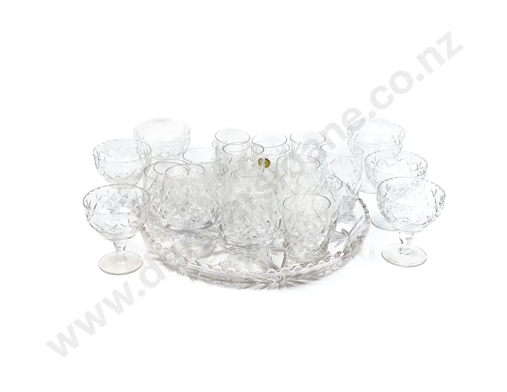 Assorted Crystal Glasses and Tray Image 1++
