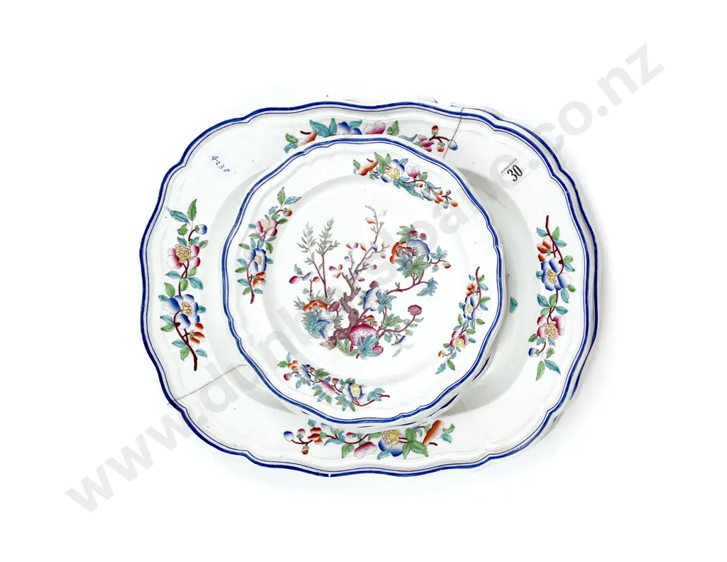 Two Victorian Meat Plates and Four Matching Dinner Plates (faults) Image 1++