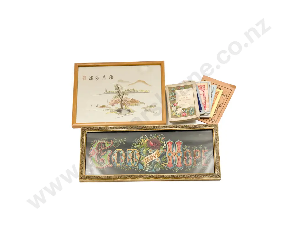 Two Small Framed Pictures and Group of Small Vintage Booklets Image 1++