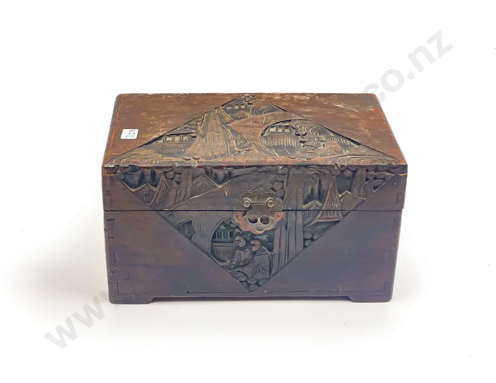 Carved Camphor Wood Jewellery Box with Two Small Porcupine Quill Boxes Image 1++