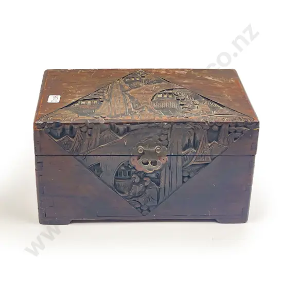 Carved Camphor Wood Jewellery Box with Two Small Porcupine Quill Boxes
