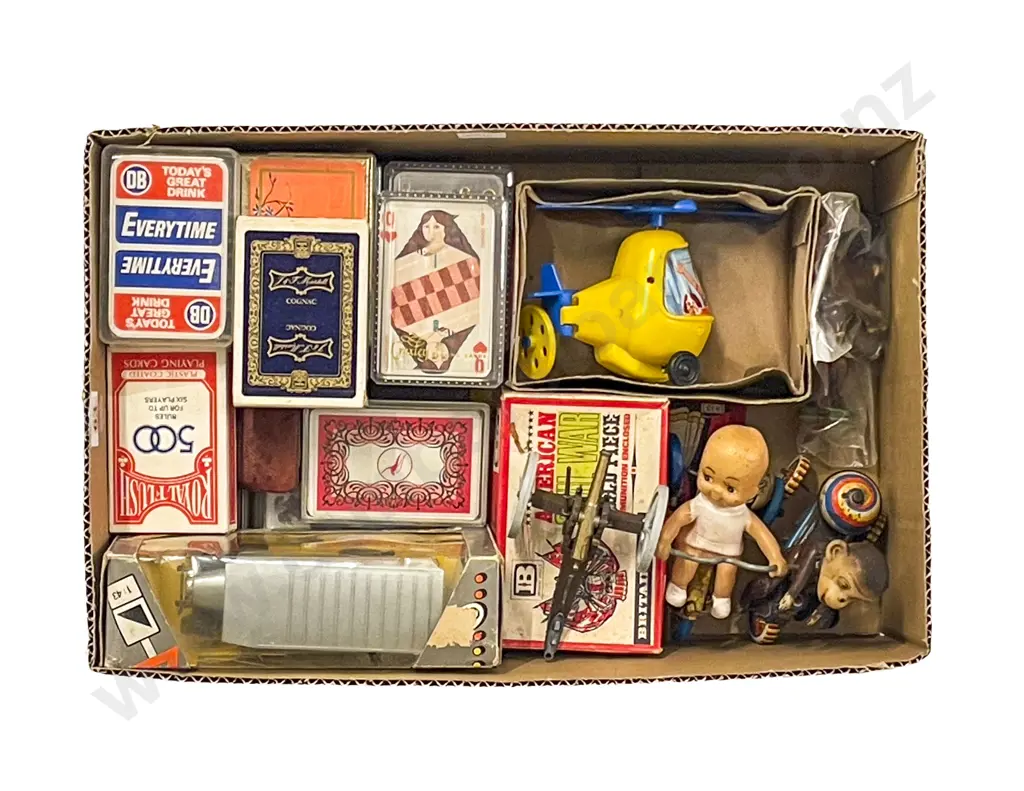 Box with Vintage Toys and Playing Cards Image 1++
