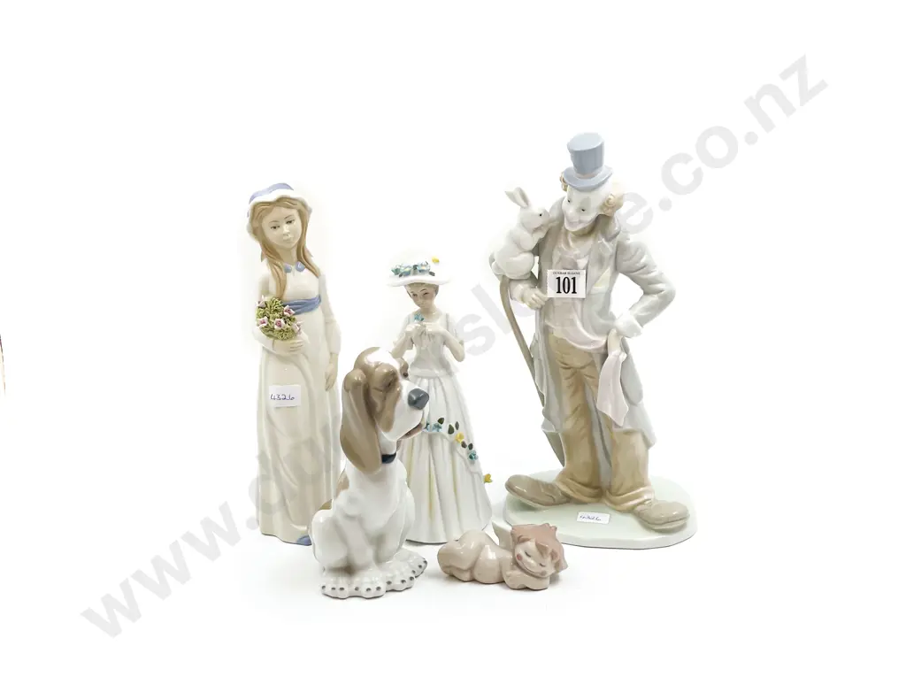 Two Nao China Ornaments and Three Other Figurines Image 1++
