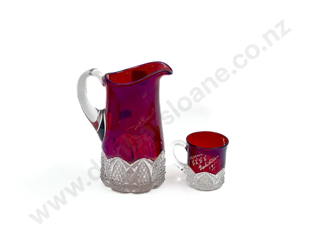 Vintage Ruby Flashed Souveiner Jug and Cup Image 1++