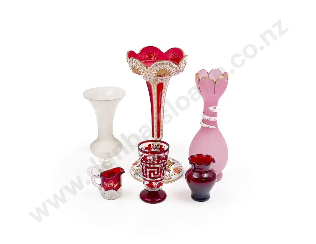 19th Century Bohemian Lustre and Five Other Pieces of Glassware Image 1++