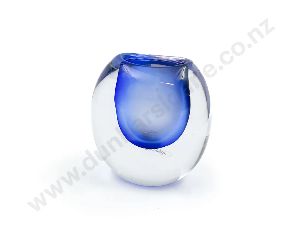 Hoglund Blue and Clear Encased Glass Vase 12.5cm Height Image 1++