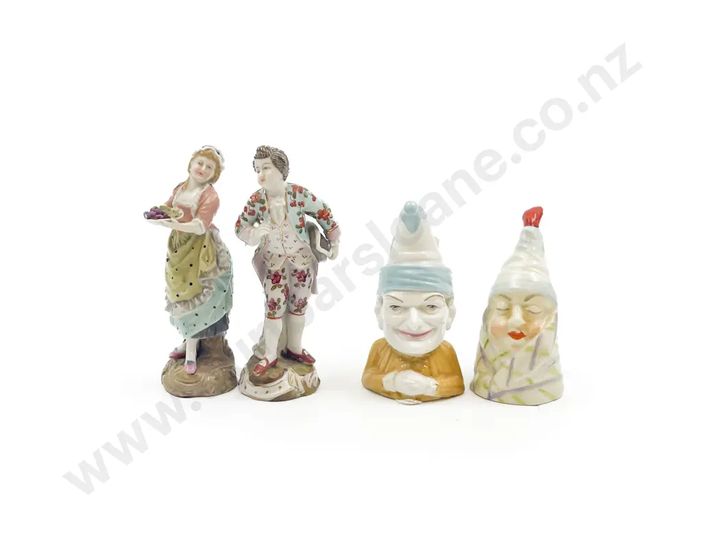 Two Royal Worcester Candle Snuffers & Pair Dresden Figures Image 1++