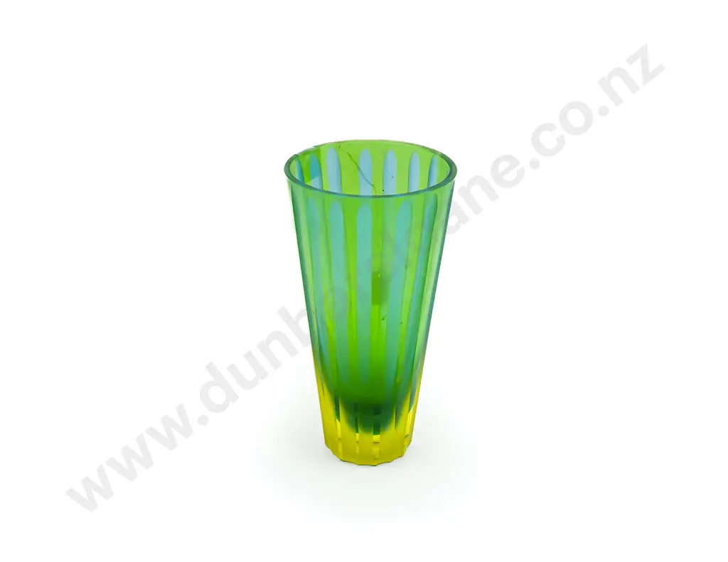 Mid 20th Century Tinted Bottle Green Etched Ribbed Vase Image 1++
