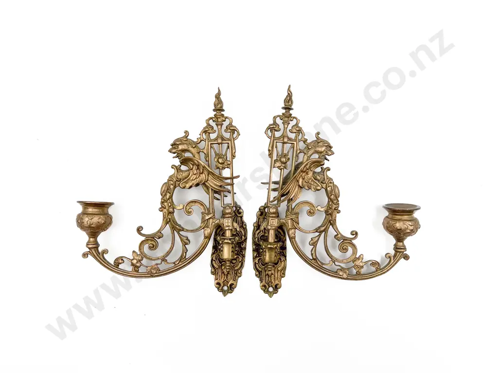 Pair of Ornate Gilt Metal Piano Candle Sconces Image 1++