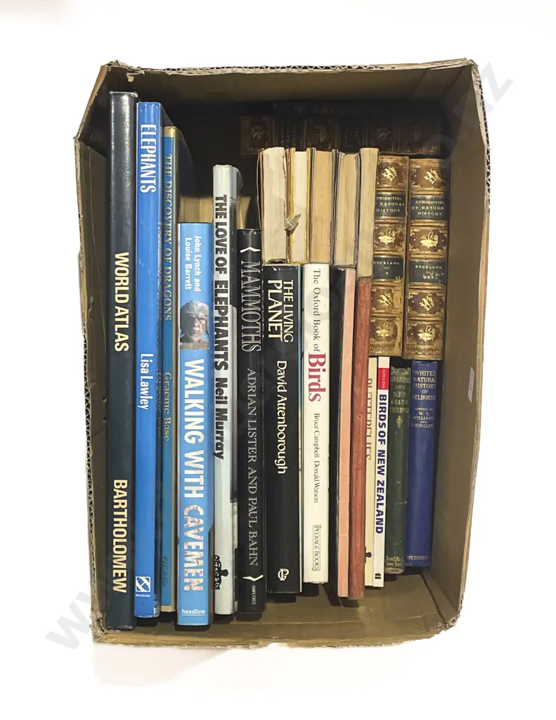 Box of Vintage and Modern Natural History Volumes Image 1++