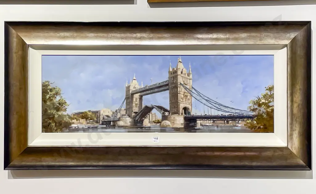 J Bowen Oil on Board Tower Bridge (London) Closing Image 1++