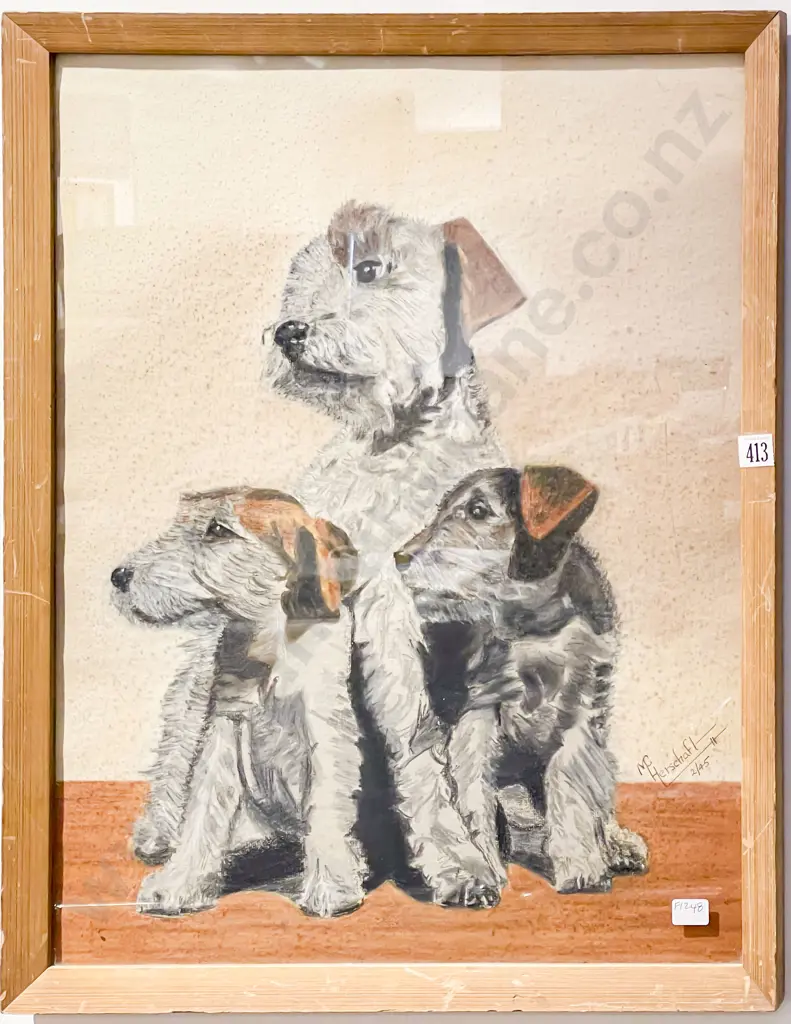 Two Pastel Works Horse and Dog Studies Image 1++