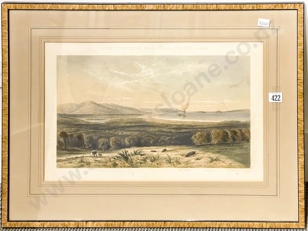 Hand Coloured Lithograph Port Nicholson from the Hills C1840 (af) Image 1++
