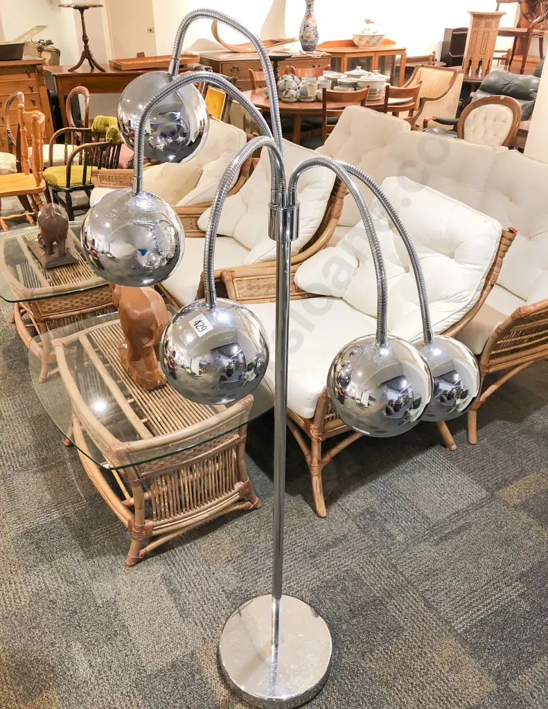 Chrome Five Branch Modern Floor Lamp Image 1++