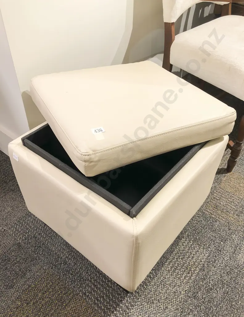 Modern Cream Leather Storage Stool Image 1++