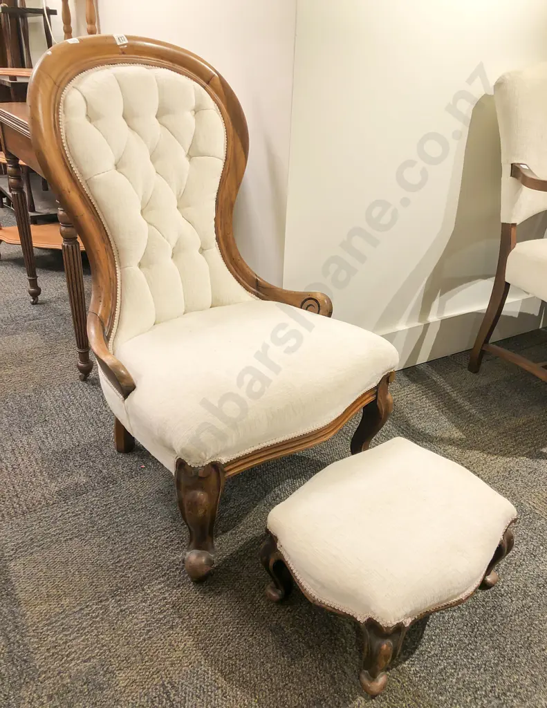 Victorian Balloon Back Nursing Chair and Footstool Image 1++