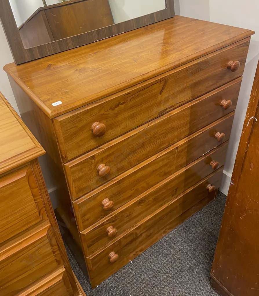 Five Drawer Chest & Wall Mirror Image 1++